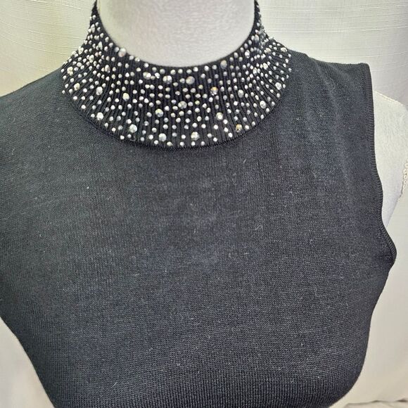 Premise Black Beaded Mock Neck Sleeveless Top Size Small - Picture 4 of 10